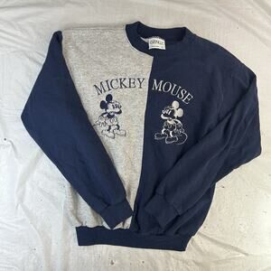 Vintage 90s Mickey Mouse Navy Gray Disney Embrodiered Crewneck Sweatshirt Size M